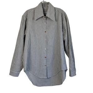 Mundaka Studio Sz S Masculine Shirt Striped Linen Blend Oversized Tie Waist